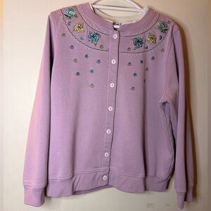 C&K Designs Purple Embroidered Floral Cardigan XL Cottagecore